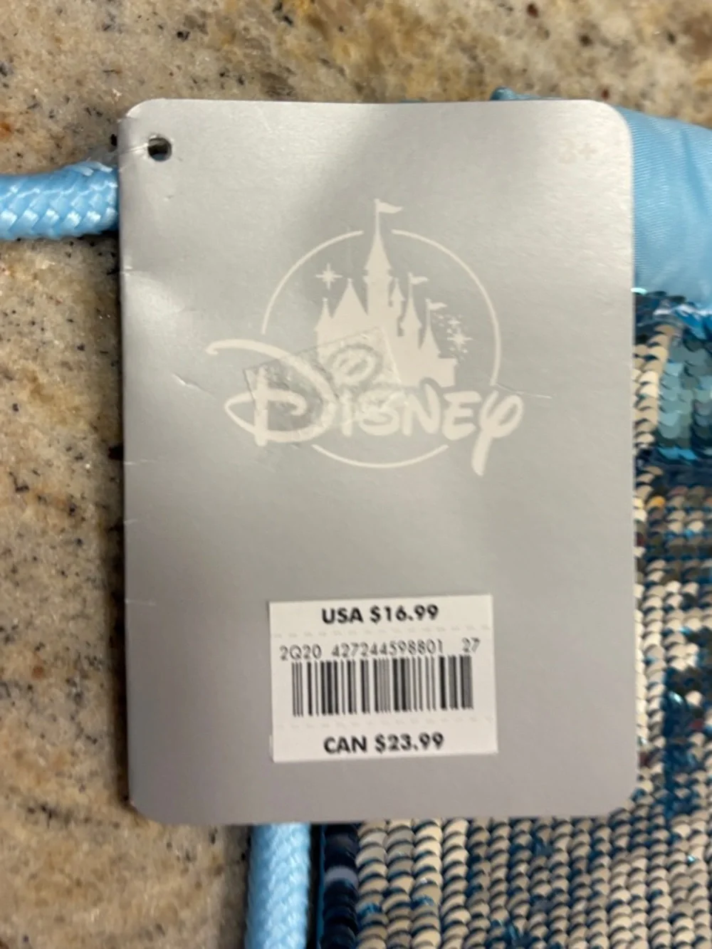 Disney Frozen Princess Light Blue Silver Reversible Sequin Drawstring Bag
